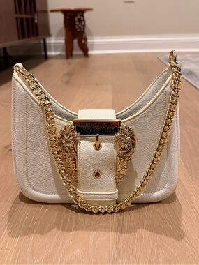 Versace Jeans Couture Cream Leather Chain Shoulder Bag